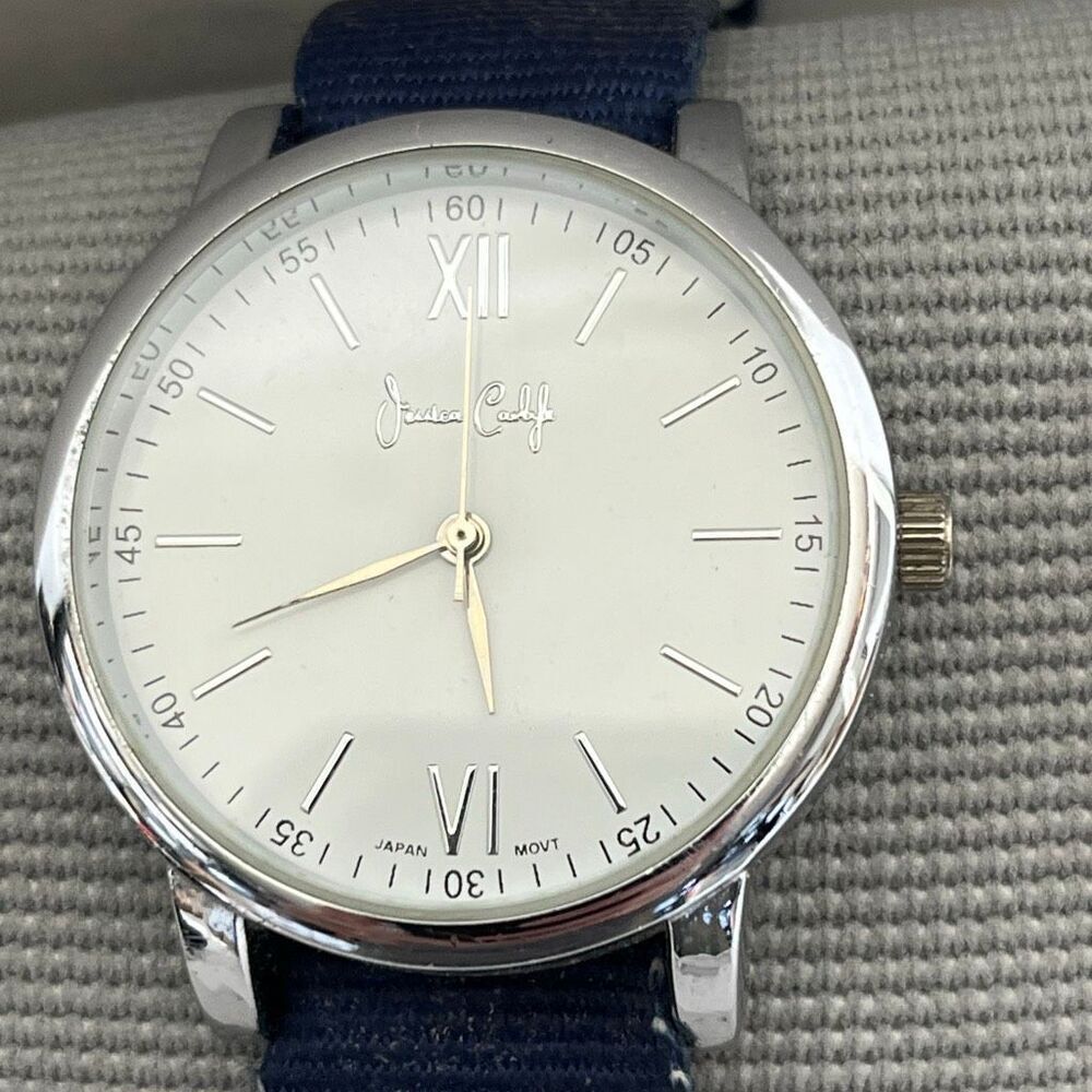 Jessica Carlyle Women's Silver Tone Case Blue Fabric Strap Round Wristwatch